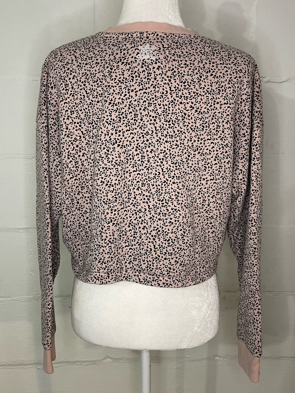 adidas Pink Leopard Print Cropped Crewneck with White Trefoil - Picture 2 of 4